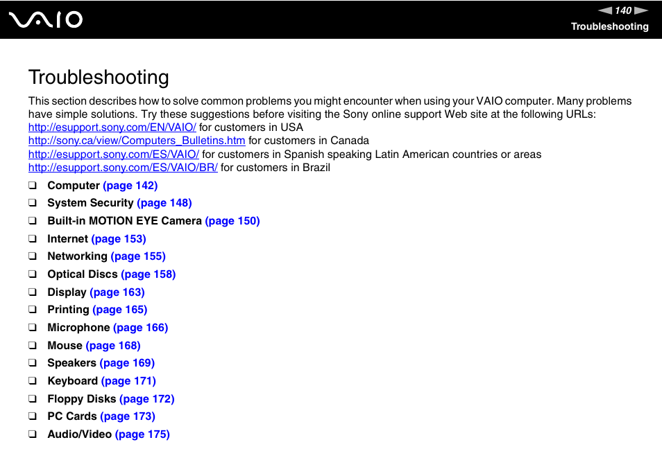 Troubleshooting | Sony VAIO V G C - LT 2 0 User Manual | Page 140 / 197