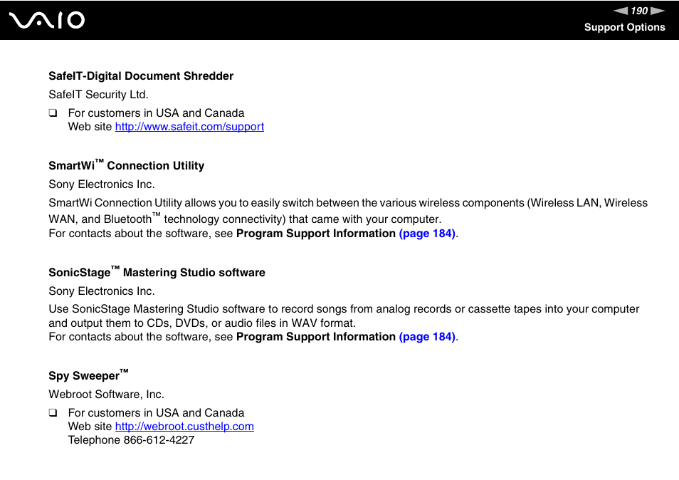 Sony VAIO V G C - LT 2 0 User Manual | Page 190 / 197