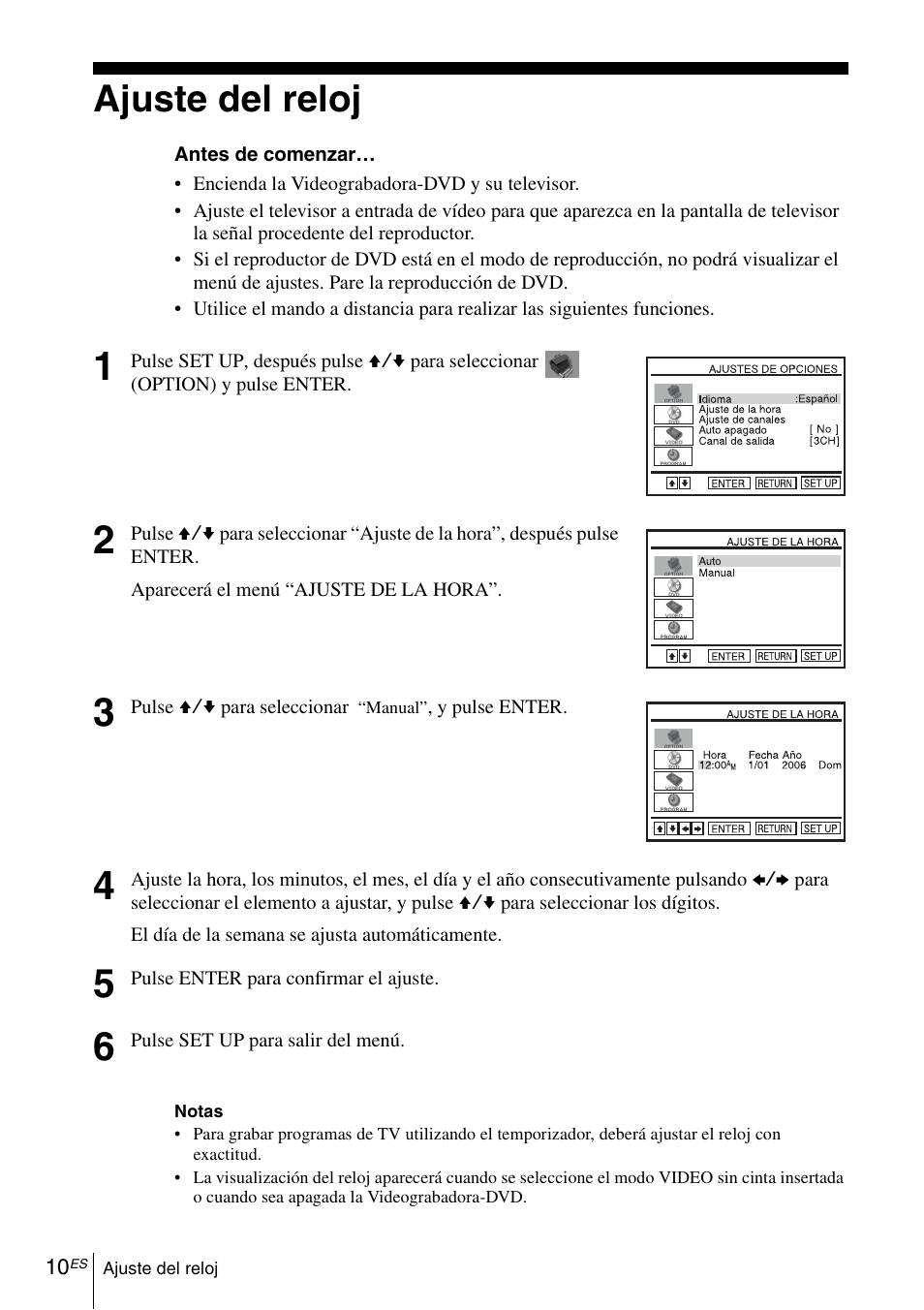 Ajuste del reloj, 10 ajus | Sony SLV-D370P User Manual | Page 124 / 132