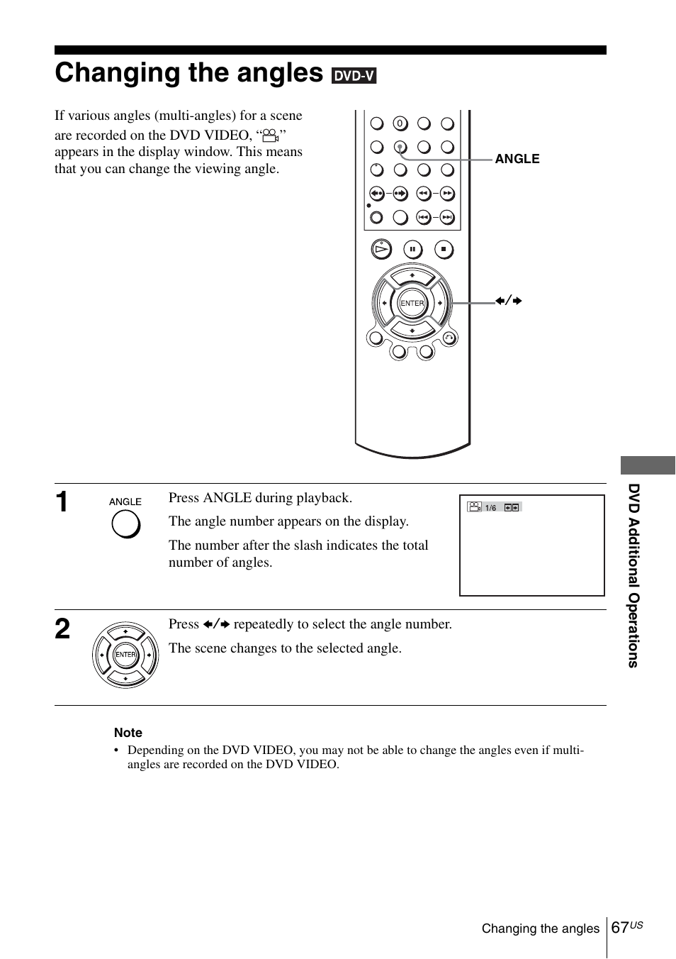 Changing the angles, 67 ch | Sony SLV-D370P User Manual | Page 67 / 132