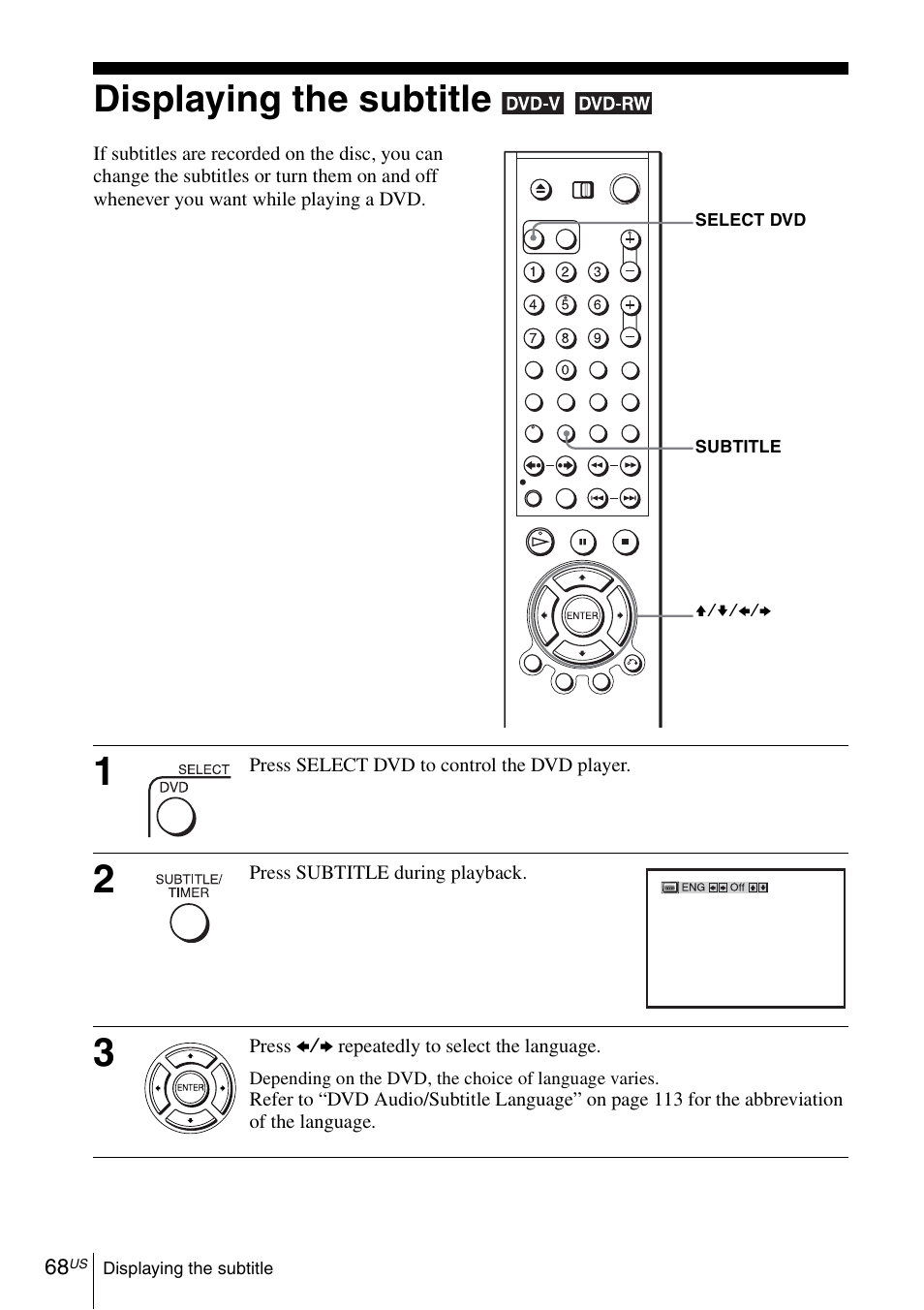 Displaying the subtitle, 68 d | Sony SLV-D370P User Manual | Page 68 / 132