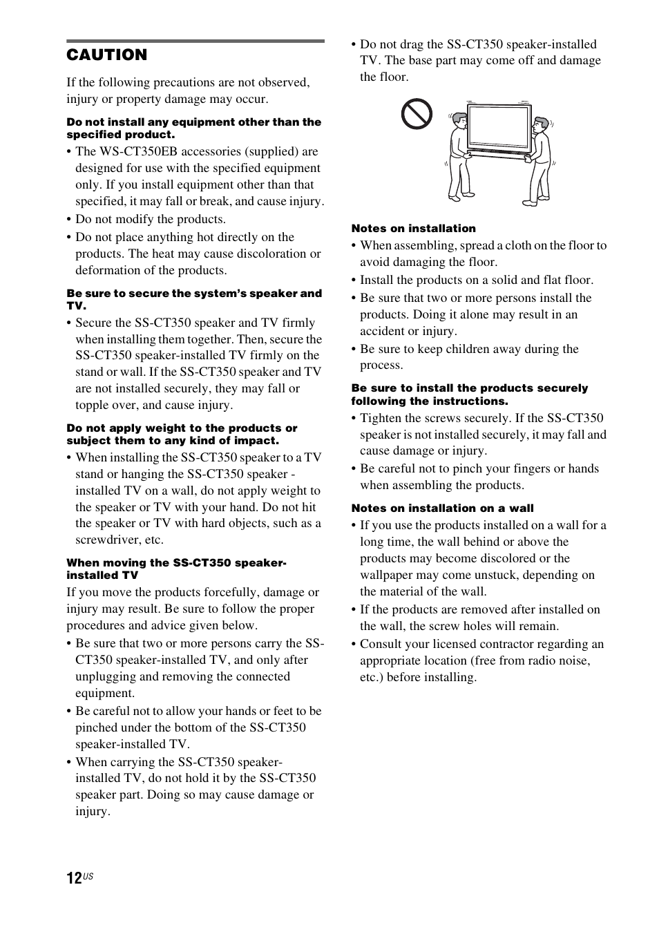 Caution | Sony HT-CT350 User Manual | Page 12 / 180