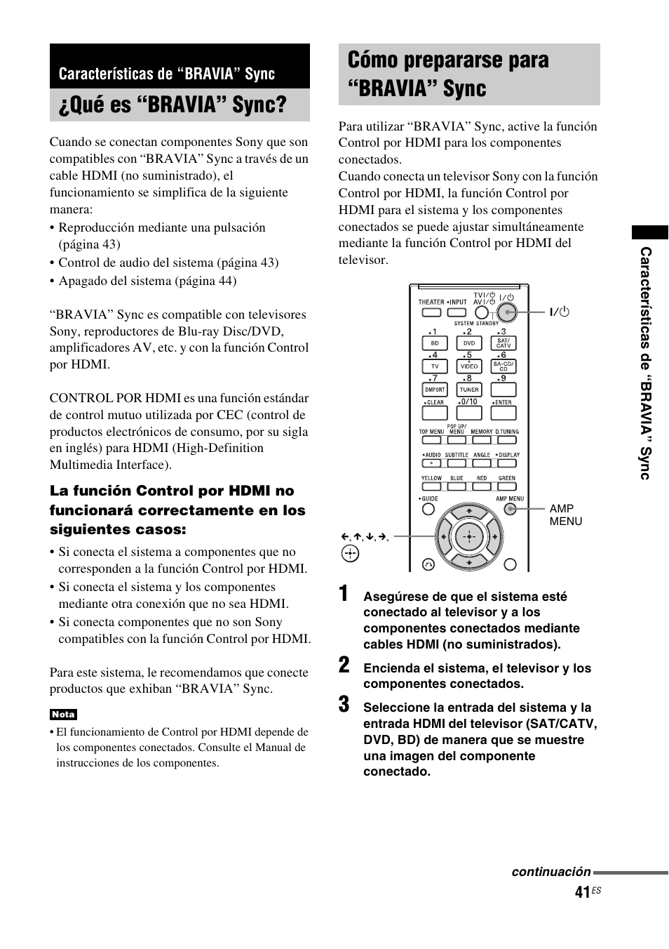 Características de “bravia” sync, Qué es “bravia” sync, Cómo prepararse para “bravia” sync | Qué es “bravia” sync? cómo prepararse para “bravia, Sync | Sony HT-CT350 User Manual | Page 157 / 180