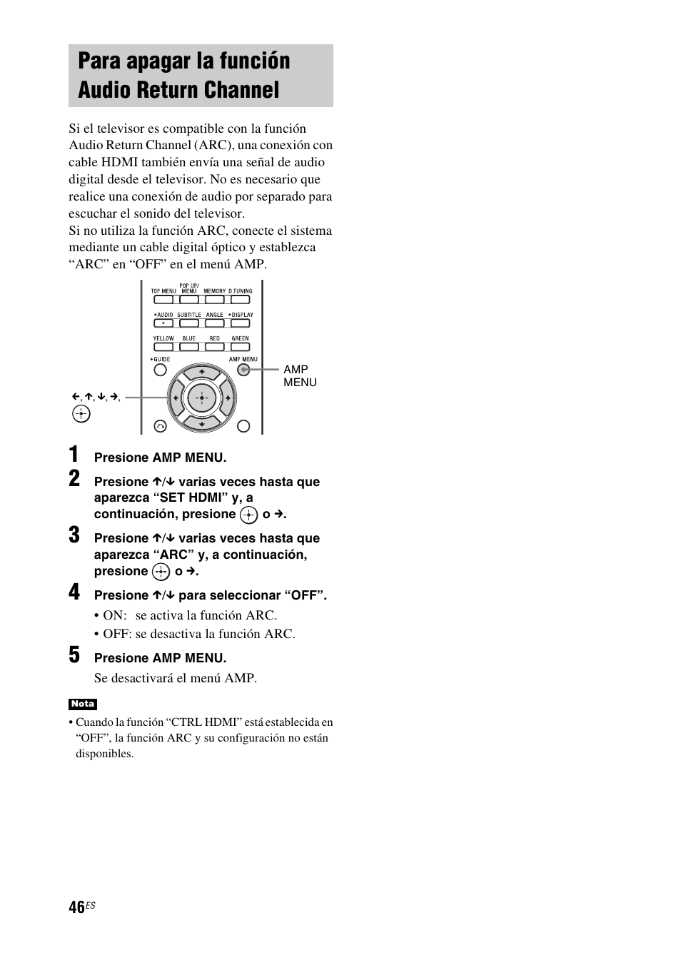 Para apagar la función audio return channel, Para apagar la función audio return, Channel | Sony HT-CT350 User Manual | Page 162 / 180