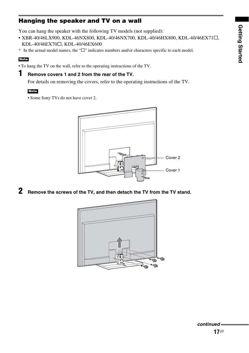 Hanging the speaker and tv on a wall | Sony HT-CT350 User Manual | Page 17 / 180