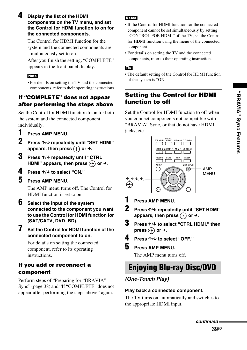 Enjoying blu-ray disc/dvd, One-touch play) | Sony HT-CT350 User Manual | Page 39 / 180