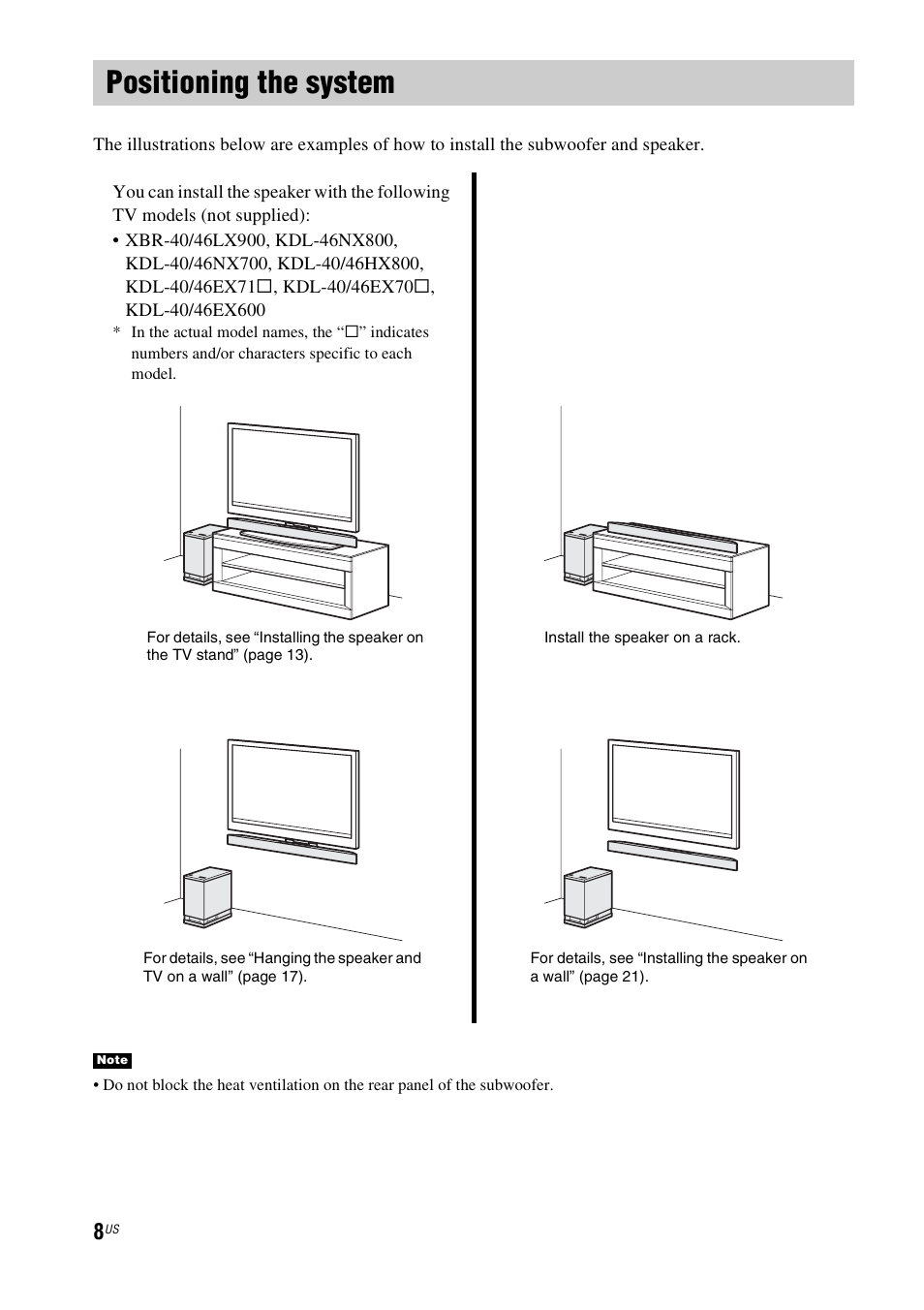 Positioning the system | Sony HT-CT350 User Manual | Page 8 / 180