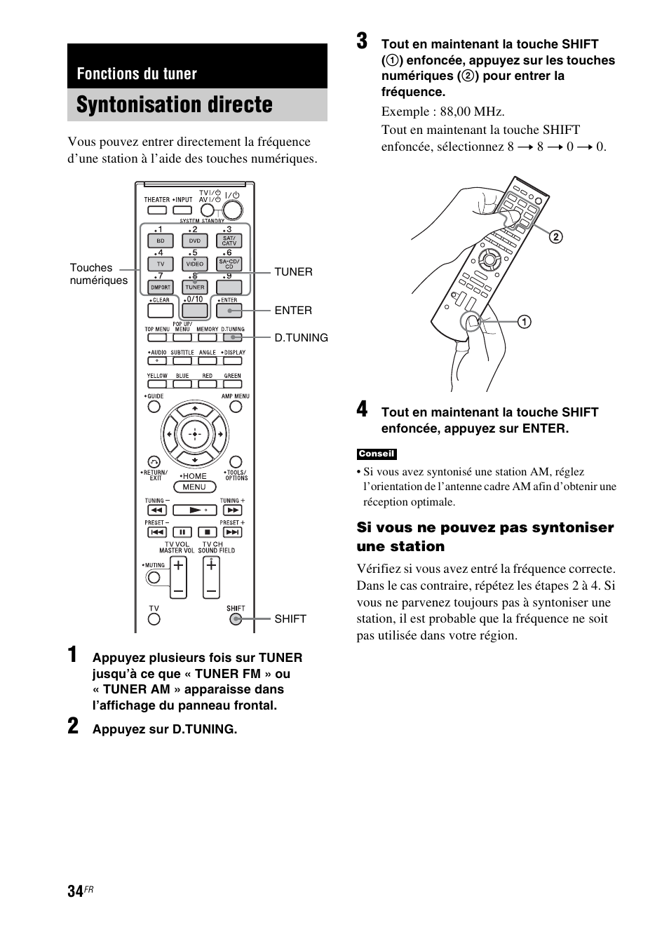 Fonctions du tuner, Syntonisation directe | Sony HT-CT350 User Manual | Page 90 / 180