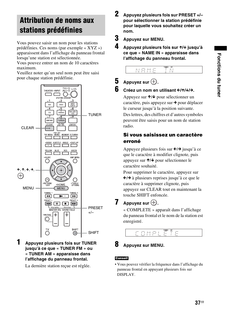Attribution de noms aux stations prédéfinies, Attribution de noms aux stations, Prédéfinies | Sony HT-CT350 User Manual | Page 93 / 180