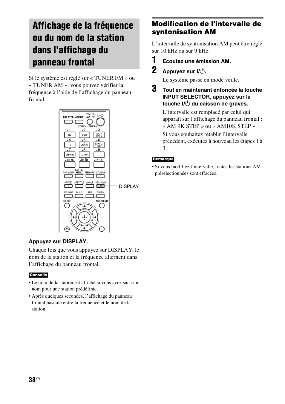Affichage de la fréquence ou du nom de, La station dans l’affichage du panneau frontal | Sony HT-CT350 User Manual | Page 94 / 180