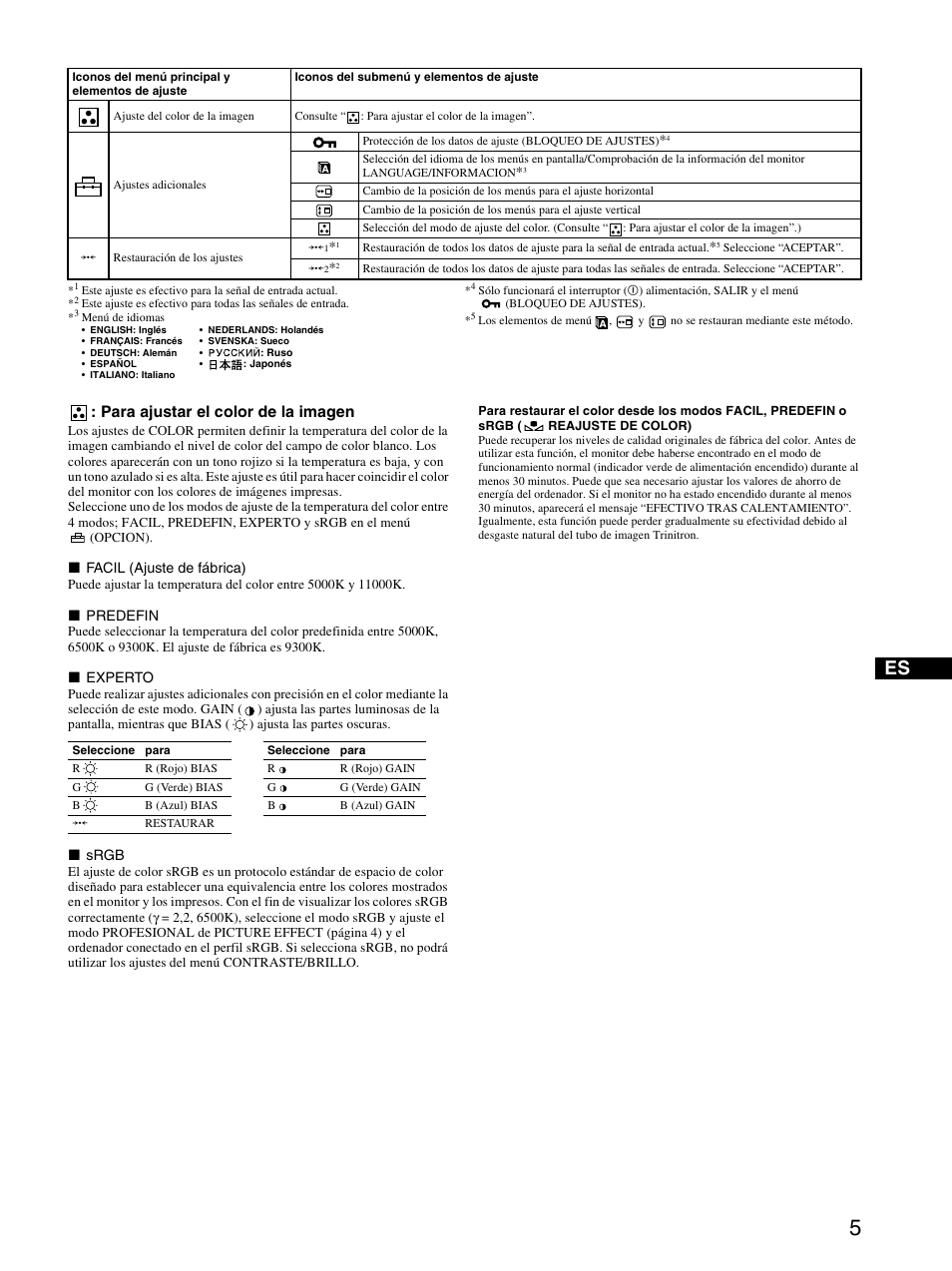 Para ajustar el color de la imagen | Sony GDM-F520 User Manual | Page 23 / 52