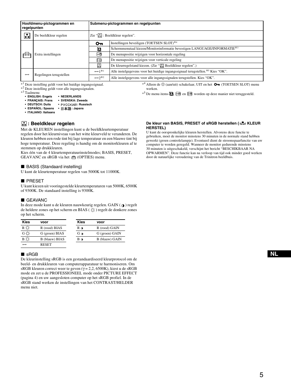 Beeldkleur regelen | Sony GDM-F520 User Manual | Page 47 / 52