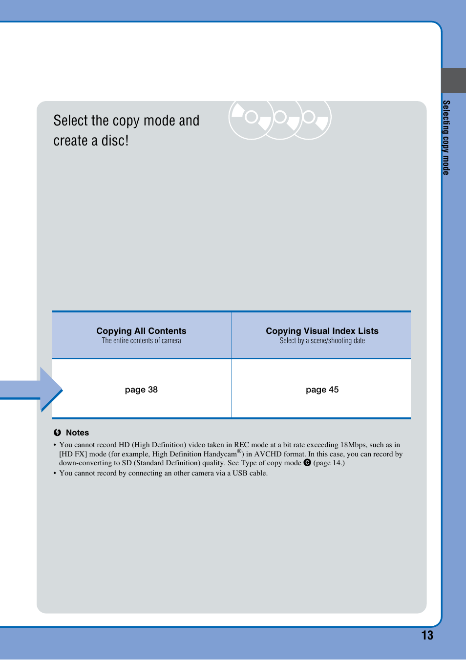 Select the copy mode and create a disc | Sony VRD-MC10 User Manual | Page 13 / 84
