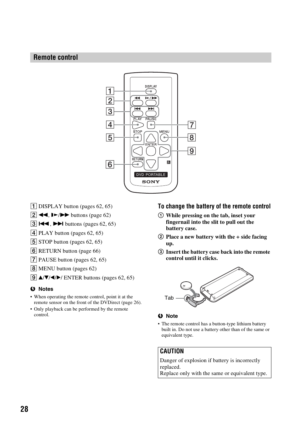 Remote control | Sony VRD-MC10 User Manual | Page 28 / 84