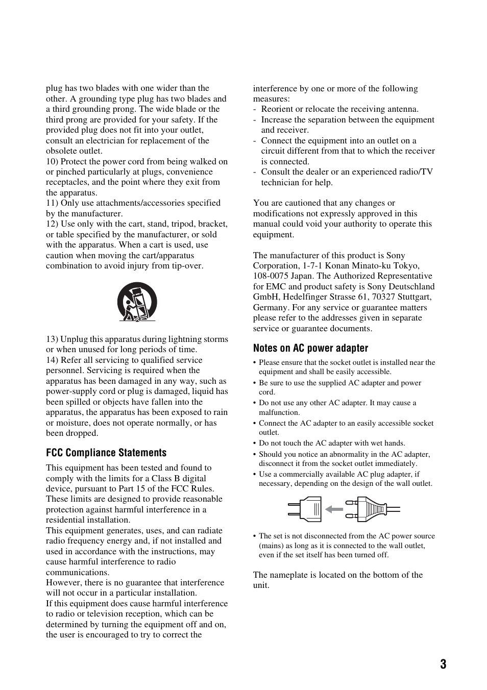 Fcc compliance statements | Sony VRD-MC10 User Manual | Page 3 / 84