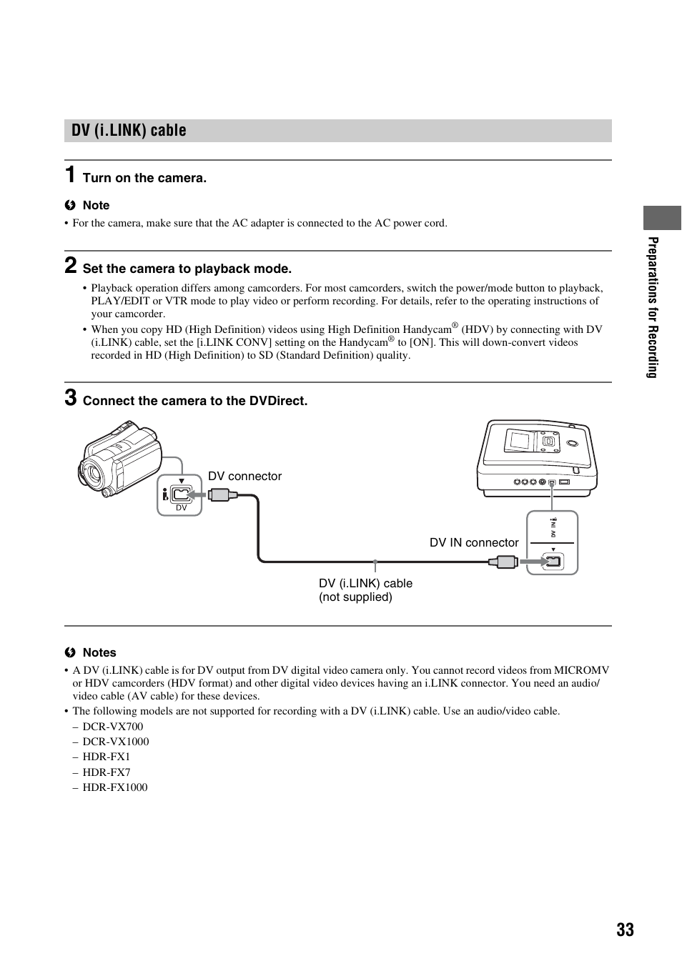 Dv (i.link) cable, E 33) | Sony VRD-MC10 User Manual | Page 33 / 84