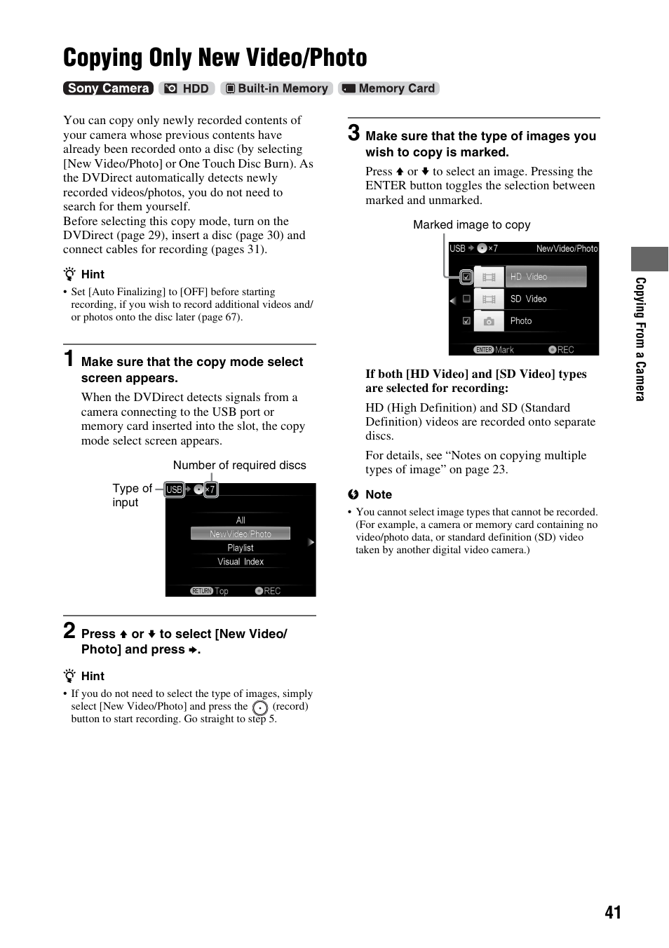 Copying only new video/photo | Sony VRD-MC10 User Manual | Page 41 / 84