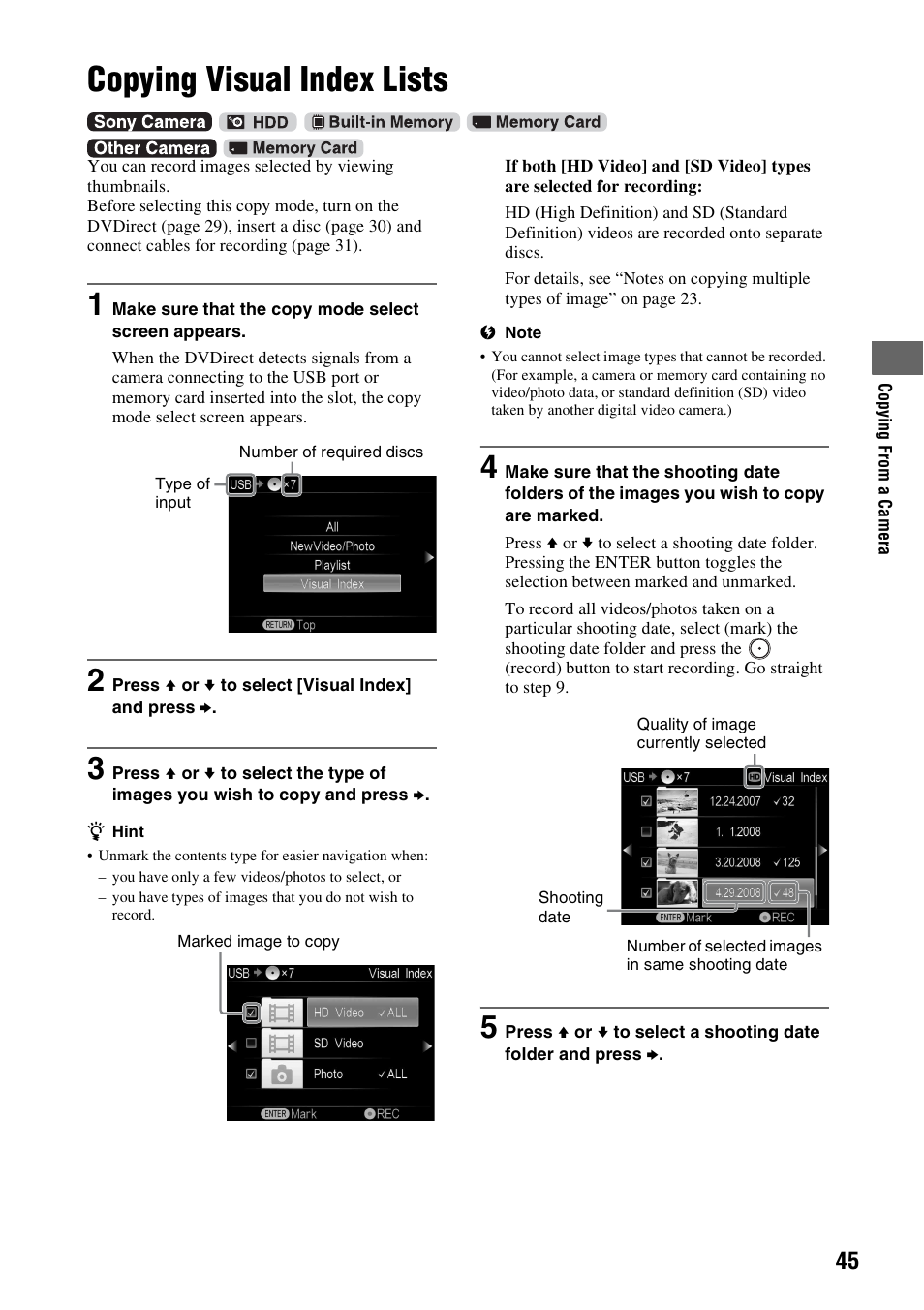 Copying visual index lists | Sony VRD-MC10 User Manual | Page 45 / 84