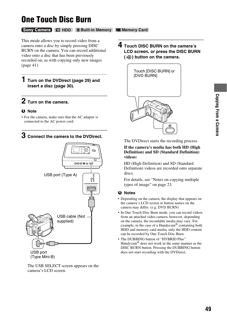 One touch disc burn | Sony VRD-MC10 User Manual | Page 49 / 84