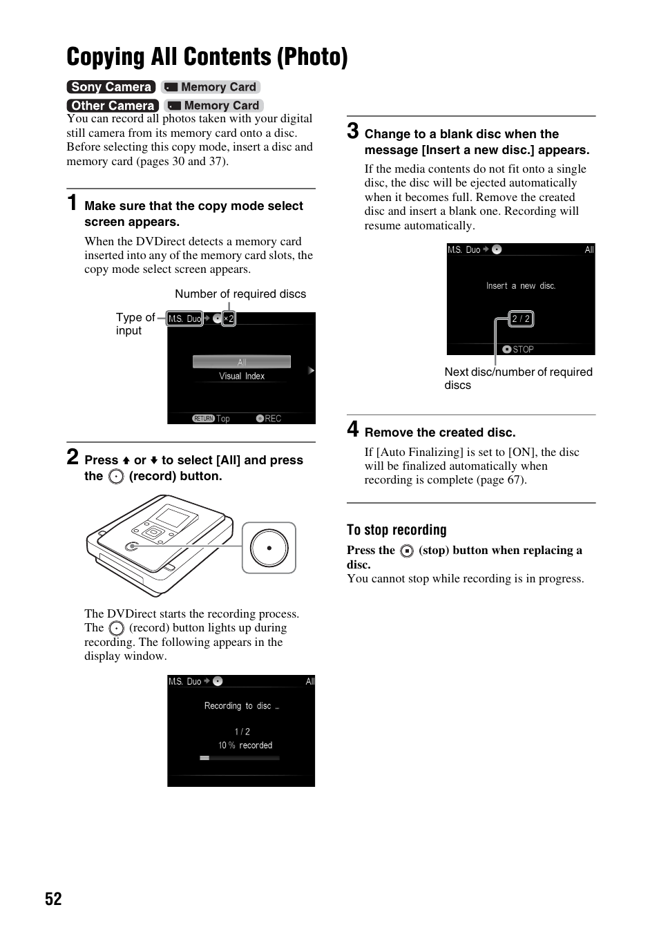 Copying all contents (photo) | Sony VRD-MC10 User Manual | Page 52 / 84