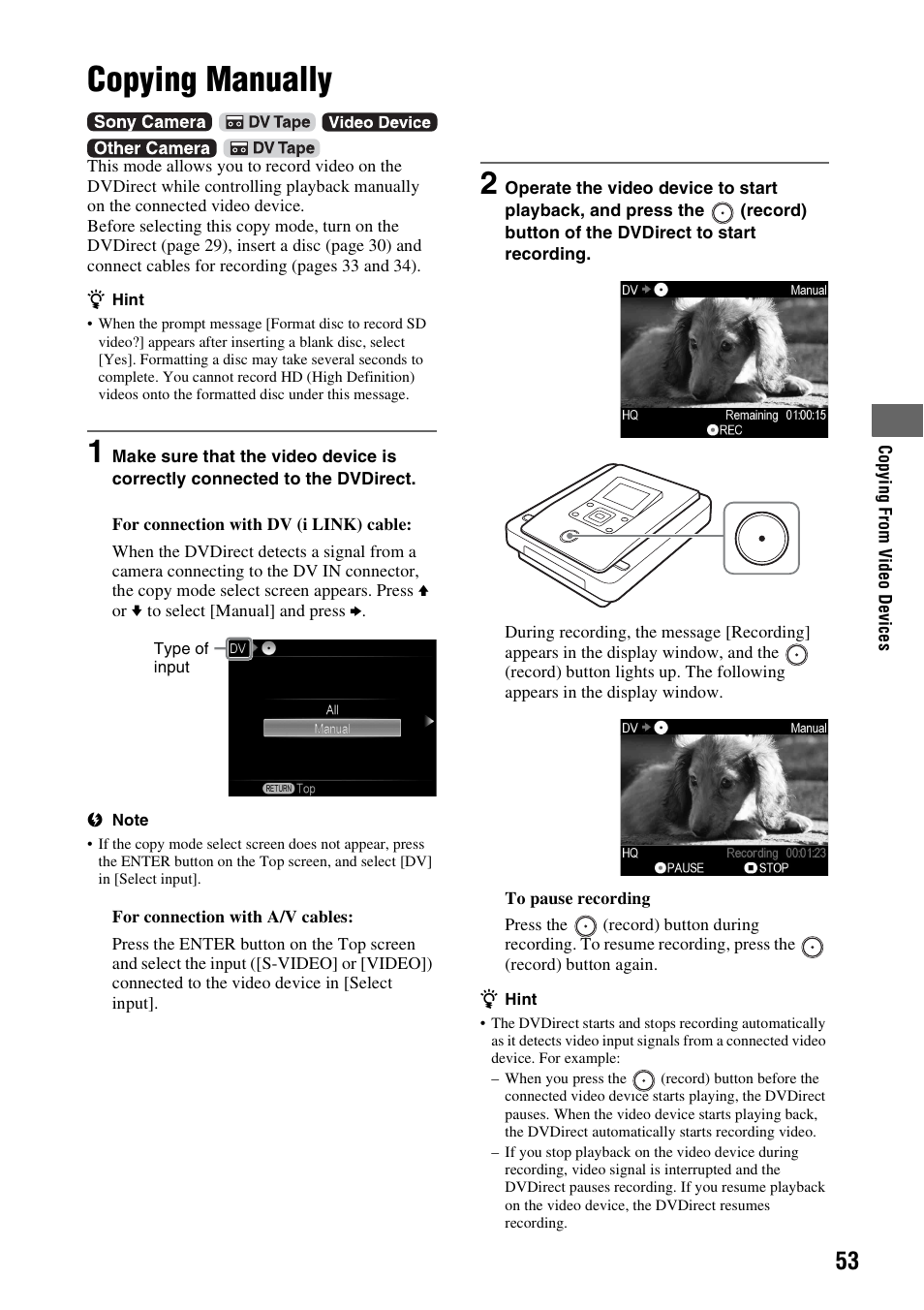 Copying manually, E 53) | Sony VRD-MC10 User Manual | Page 53 / 84