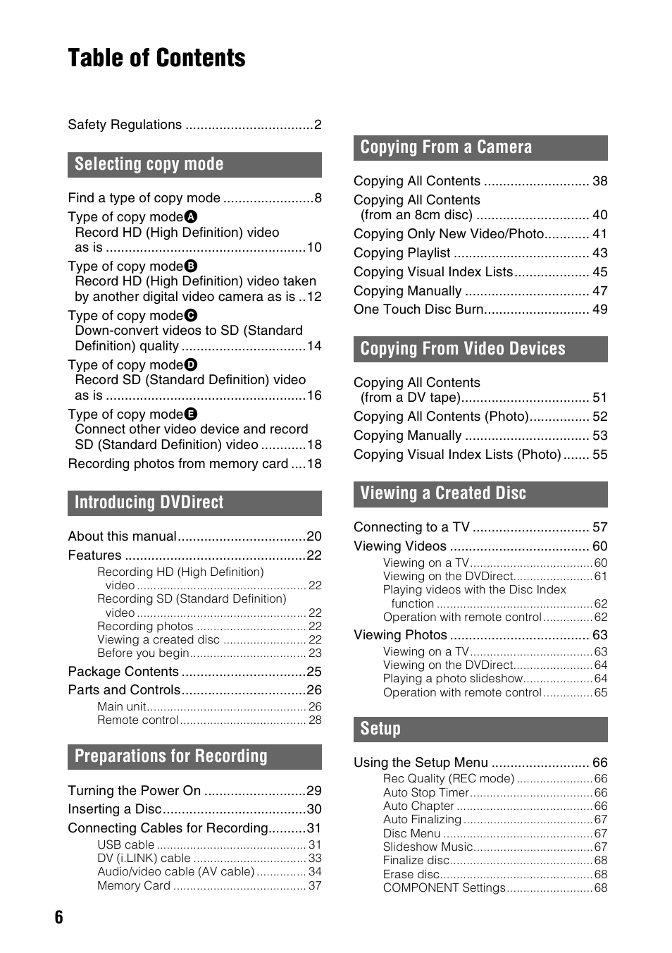 Sony VRD-MC10 User Manual | Page 6 / 84