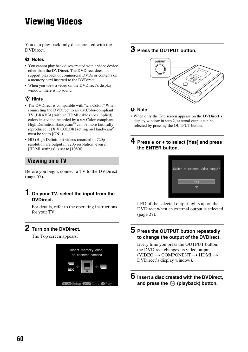 Viewing videos, Viewing on a tv | Sony VRD-MC10 User Manual | Page 60 / 84