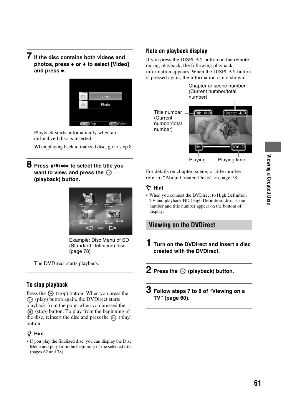 Viewing on the dvdirect | Sony VRD-MC10 User Manual | Page 61 / 84