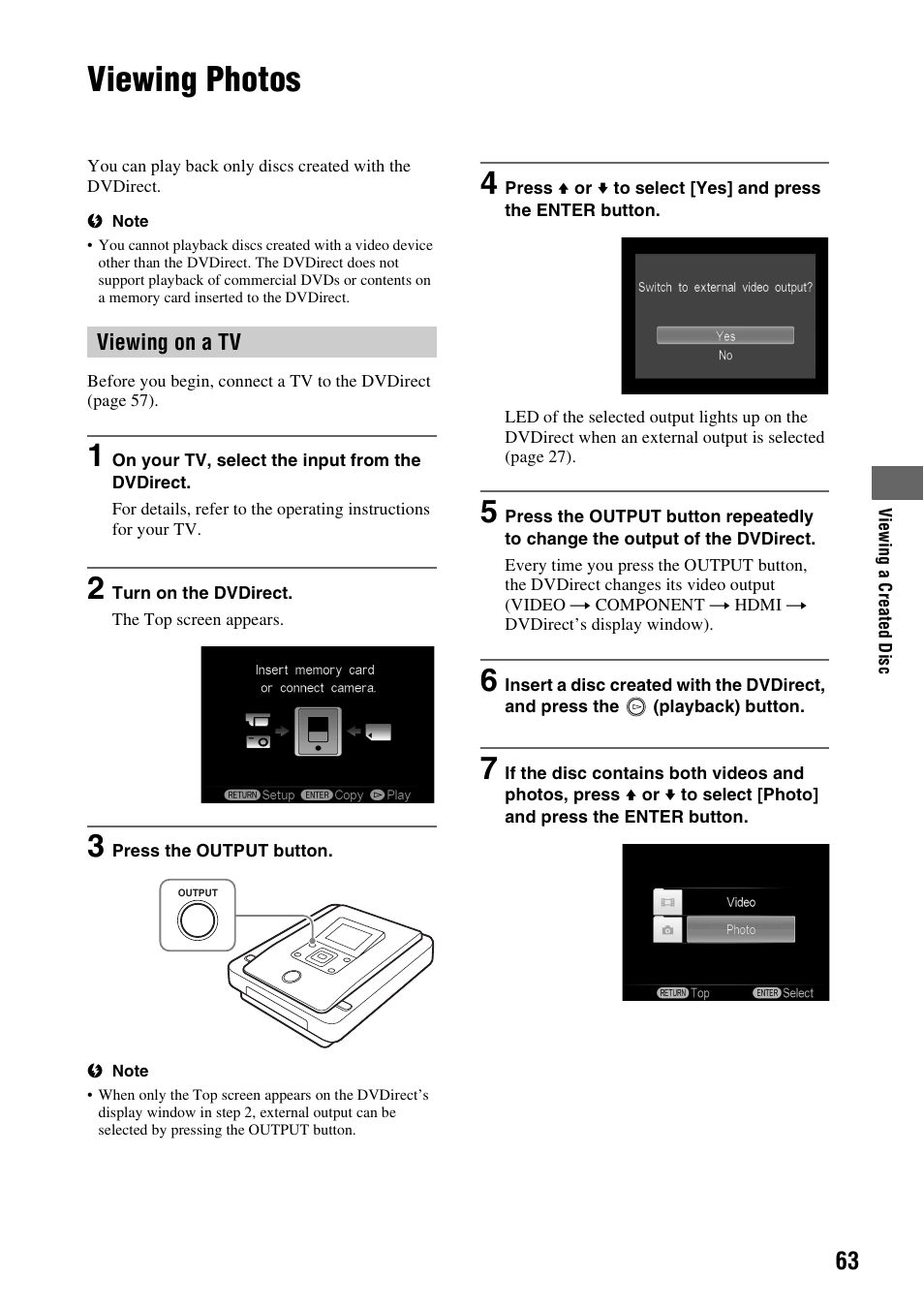 Viewing photos, Viewing on a tv | Sony VRD-MC10 User Manual | Page 63 / 84