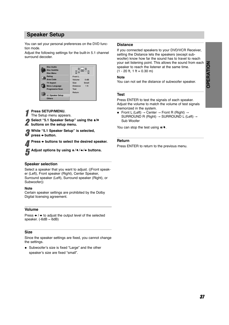 Speaker setup, Opera tion | Sony HT-V700DP User Manual | Page 37 / 48