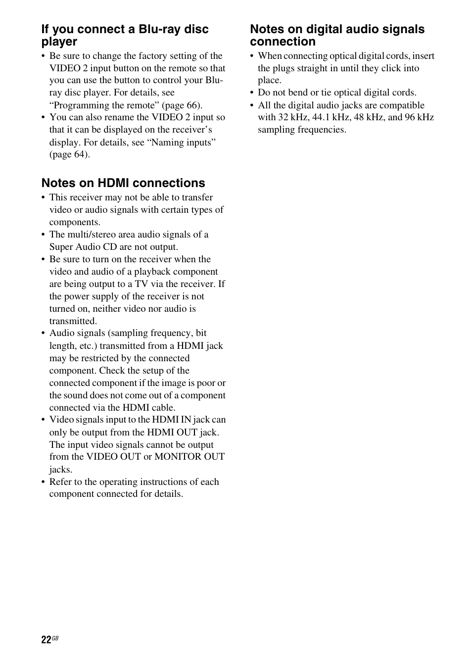 If you connect a blu-ray disc player | Sony HT-DDW890 User Manual | Page 22 / 80