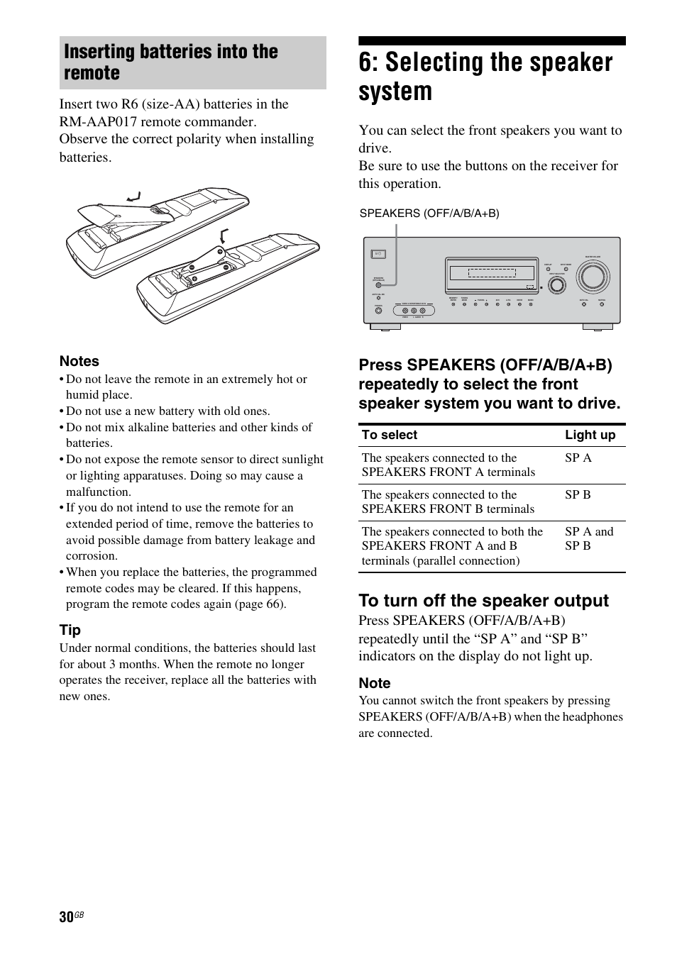Selecting the speaker system, Inserting batteries into the remote | Sony HT-DDW890 User Manual | Page 30 / 80