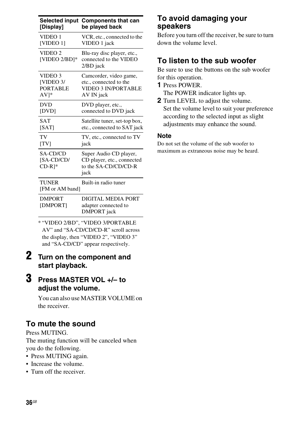 Turn on the component and start playback, Press master vol +/– to adjust the volume | Sony HT-DDW890 User Manual | Page 36 / 80