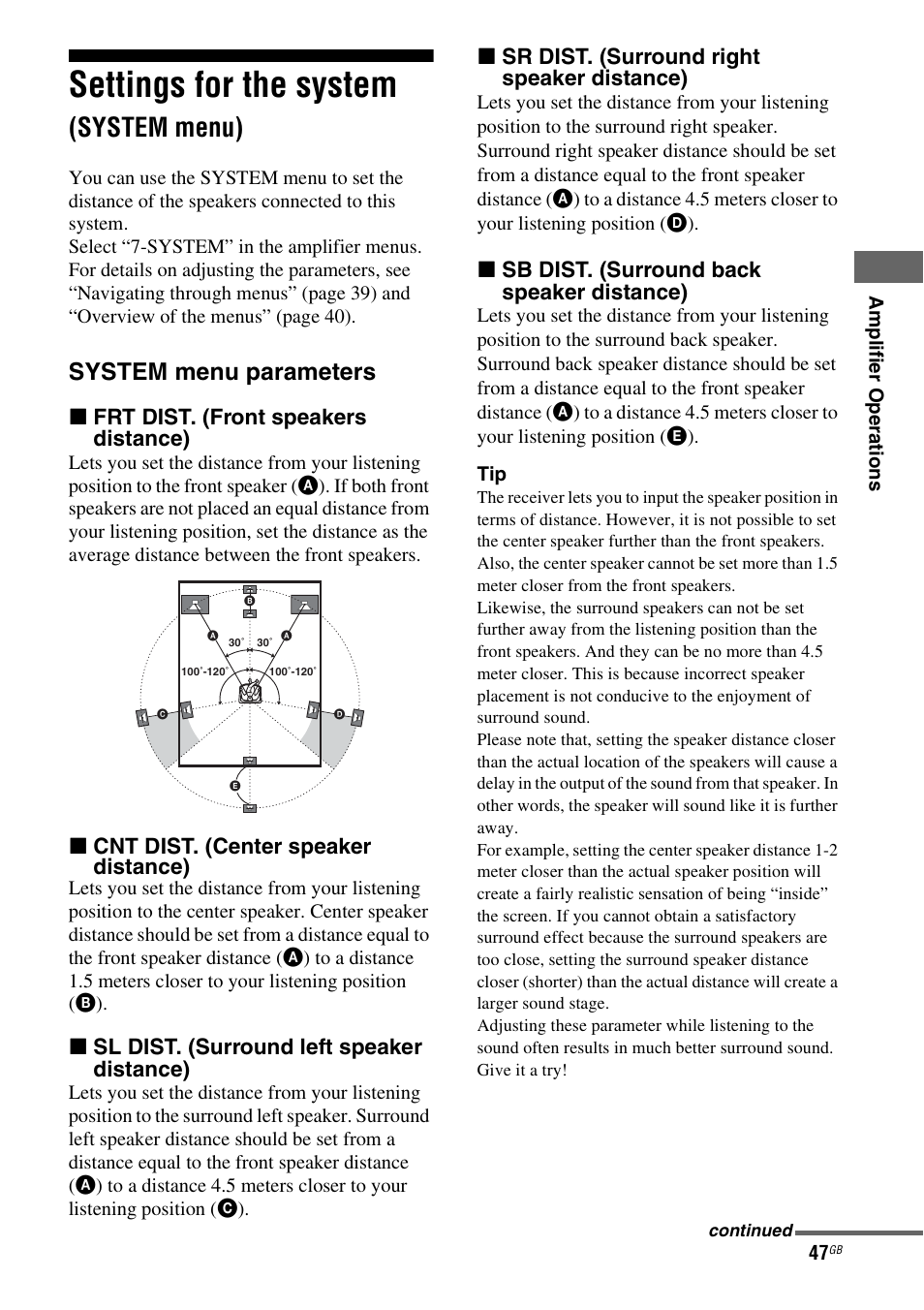 Settings for the system (system menu), Settings for the system, System menu) | System menu parameters | Sony HT-DDW890 User Manual | Page 47 / 80