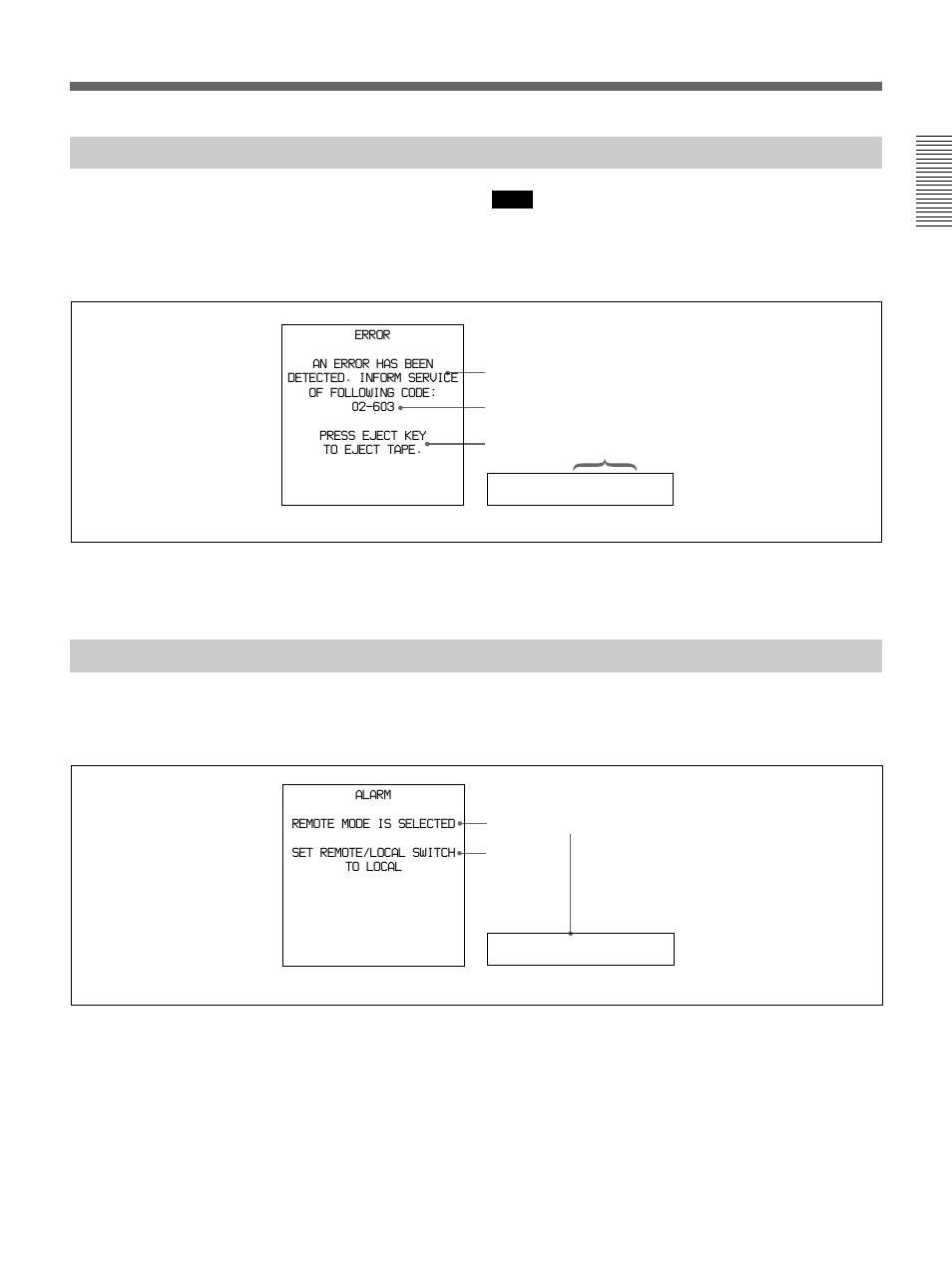 Error messages, Remote, Alarm messages | Sony DSR-2000 User Manual | Page 139 / 160