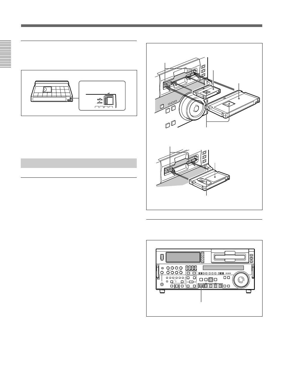 Location and function of parts, Inserting and ejecting cassettes, Preventing accidental erasure | Inserting a cassette, Ejecting a cassette | Sony DSR-2000 User Manual | Page 34 / 160