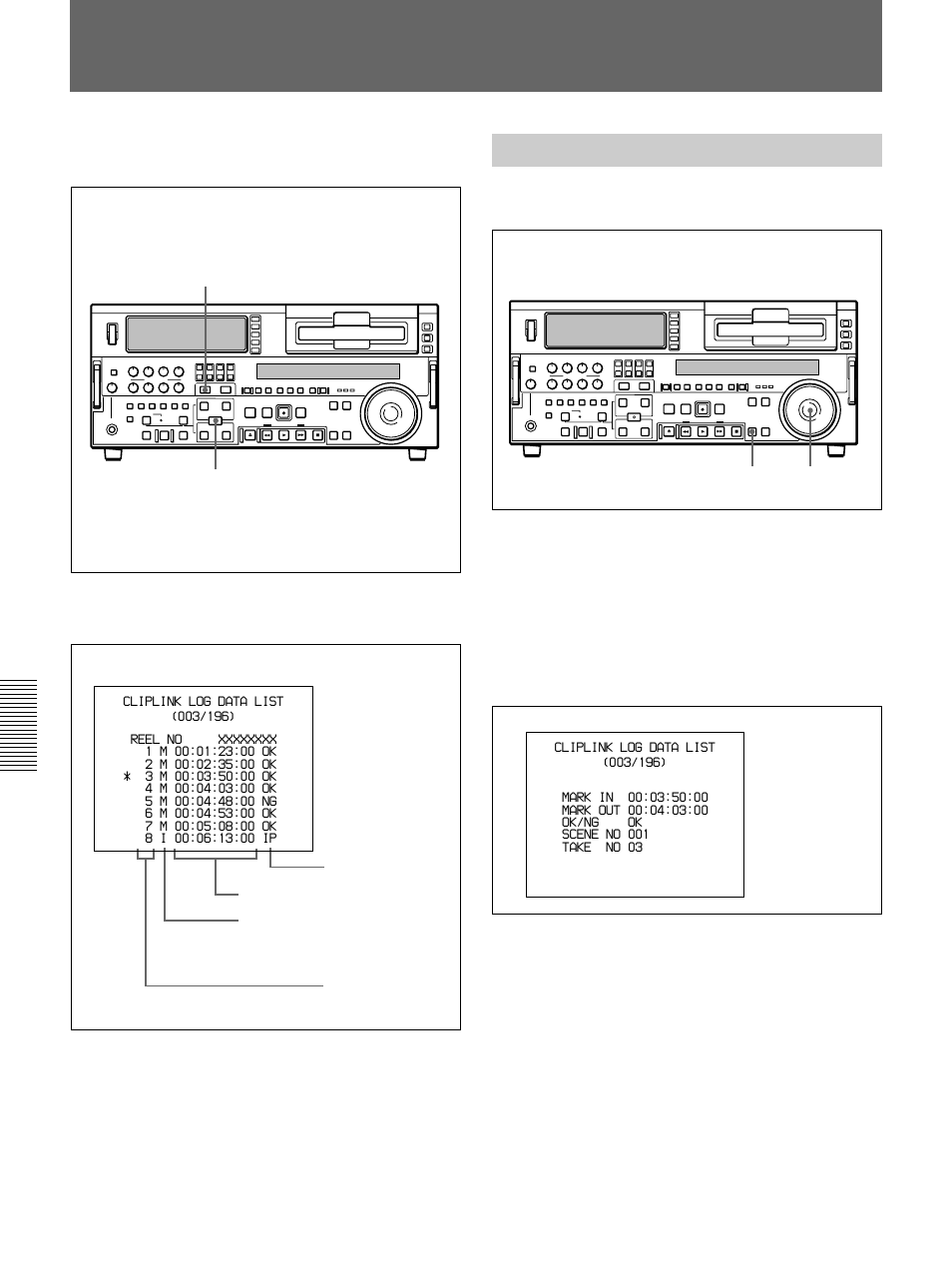 Displaying cliplink log data, Detailed data display | Sony DSR-2000 User Manual | Page 98 / 160