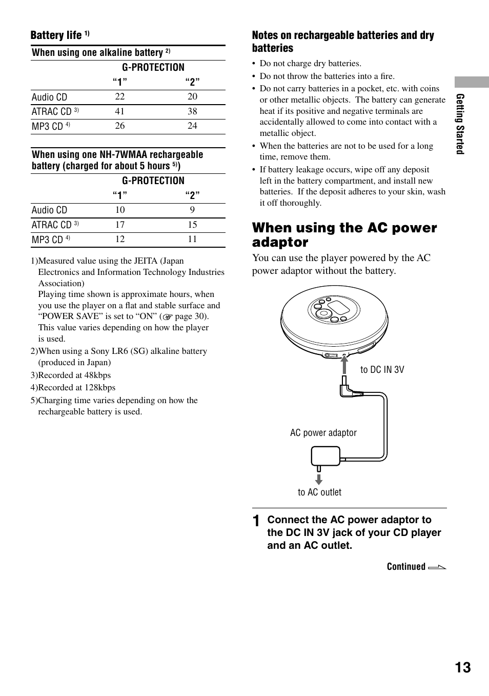 When using the ac power adaptor | Sony D-NE329LIV User Manual | Page 13 / 39