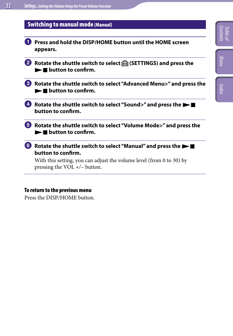 Switching to manual mode (manual), Switching to manual mode, Manual) | Sony NW-S203F User Manual | Page 32 / 93