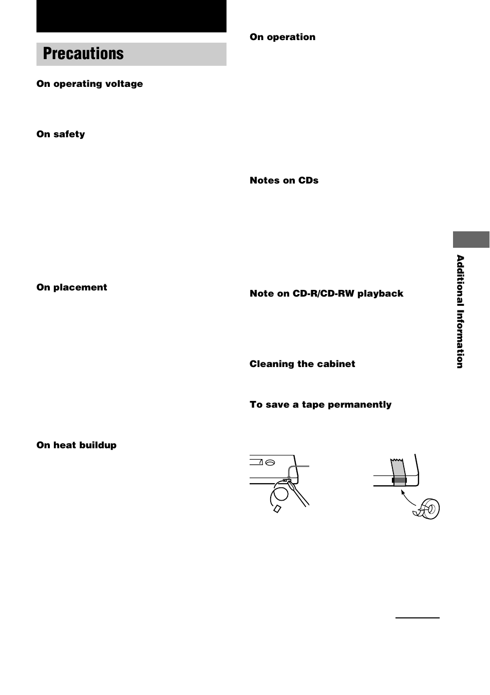 Additional information, Precautions | Sony CMT-EP50 User Manual | Page 19 / 24