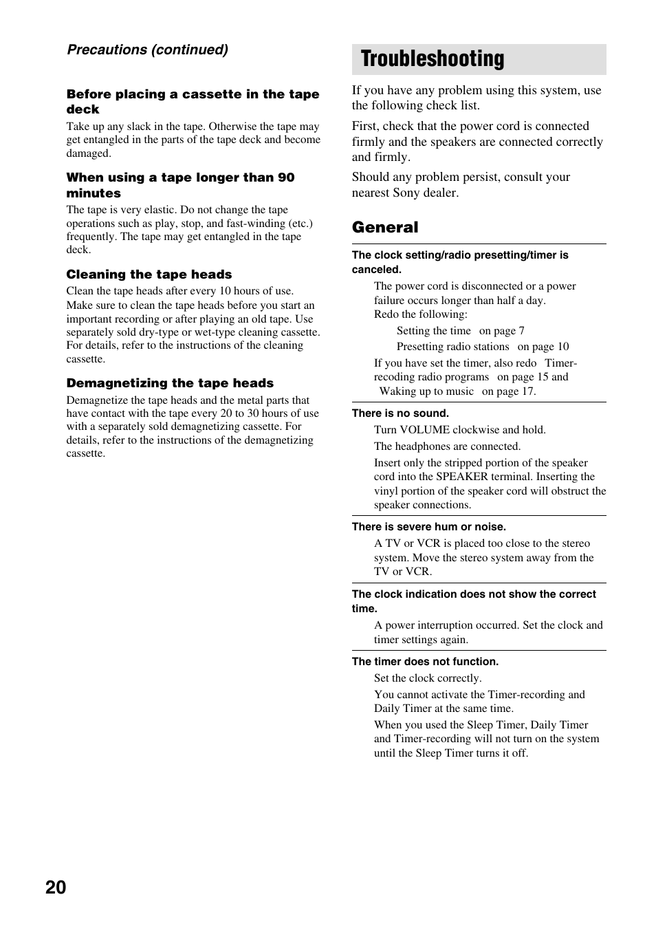 Troubleshooting, General | Sony CMT-EP50 User Manual | Page 20 / 24