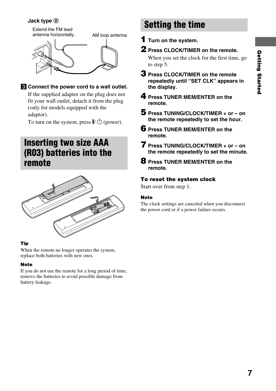 Setting the time | Sony CMT-EP50 User Manual | Page 7 / 24