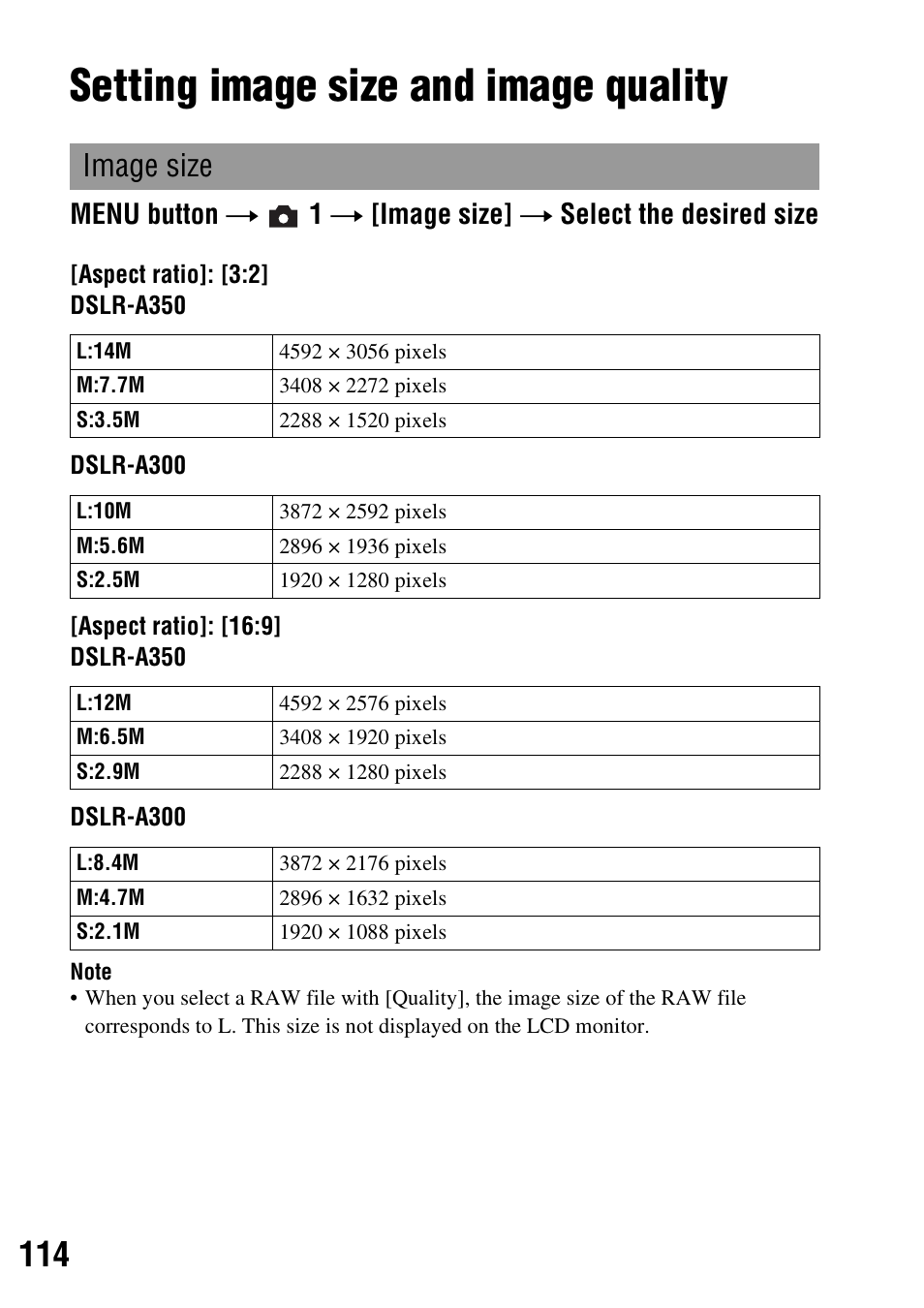 Changing your setup, Setting image size and image quality, Ze (114) | E size (114)/a, Image size | Sony 3-287-969-15 (1) User Manual | Page 114 / 167
