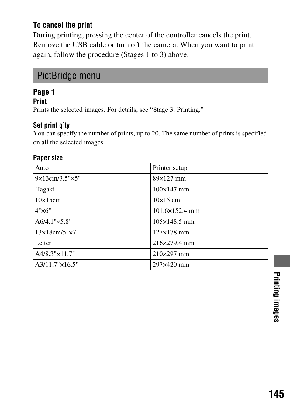 Pictbridge menu | Sony 3-287-969-15 (1) User Manual | Page 145 / 167