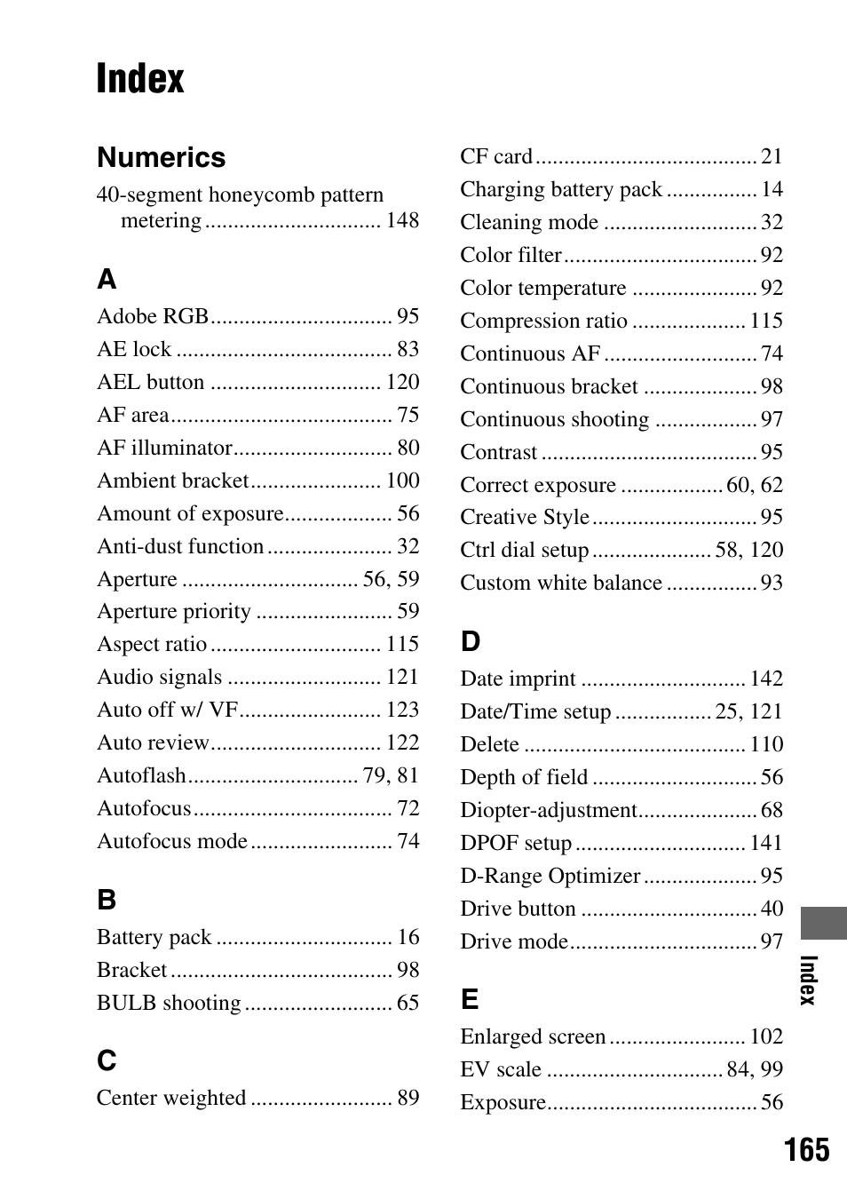 Index, Numerics | Sony 3-287-969-15 (1) User Manual | Page 165 / 167