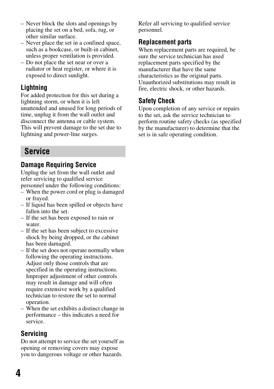 Service | Sony 3-287-969-15 (1) User Manual | Page 4 / 167