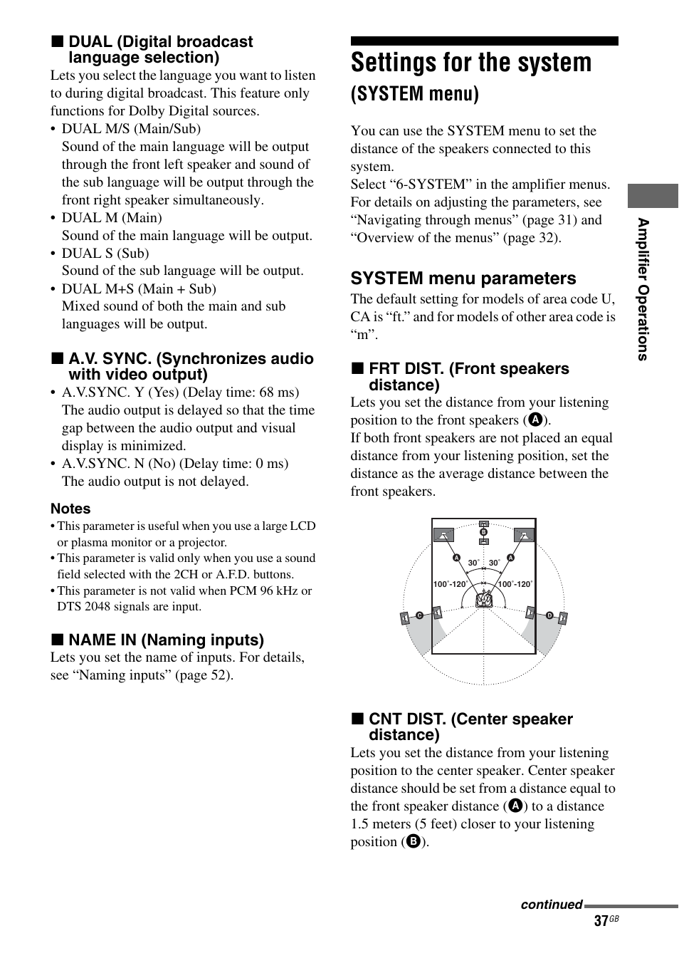 Settings for the system (system menu), Settings for the system, System menu) | System menu parameters | Sony HT-DDW685 User Manual | Page 37 / 64
