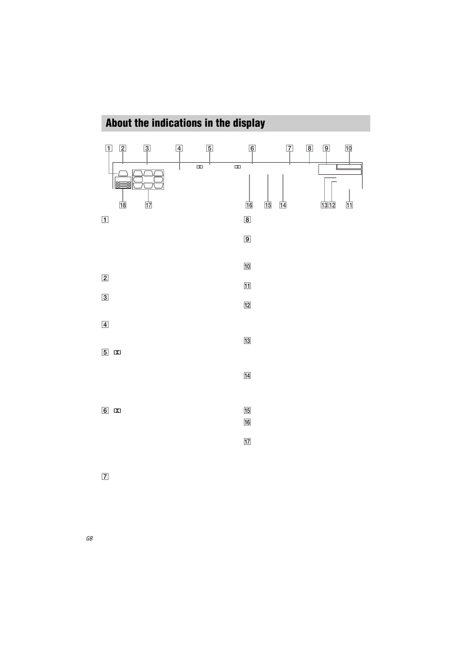 About the indications in the display, B sleep: lights up when sleep timer is activated, O eq: lights up when the equalizer is activated | Sony STR-DA2000ES User Manual | Page 30 / 60