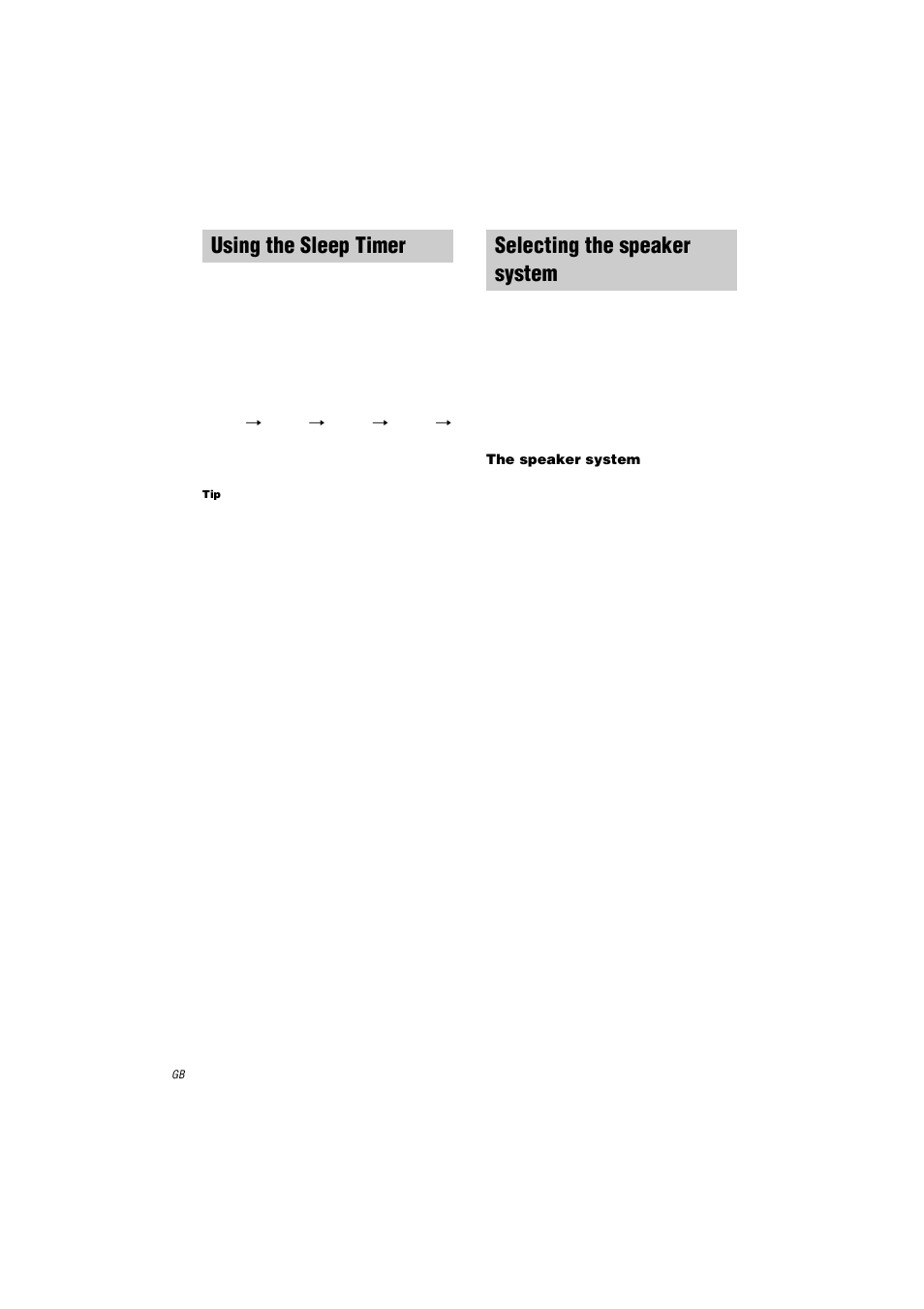 Using the sleep timer, Selecting the speaker system, The speaker system | Using the sleep timer selecting the speaker system | Sony STR-DA2000ES User Manual | Page 46 / 60