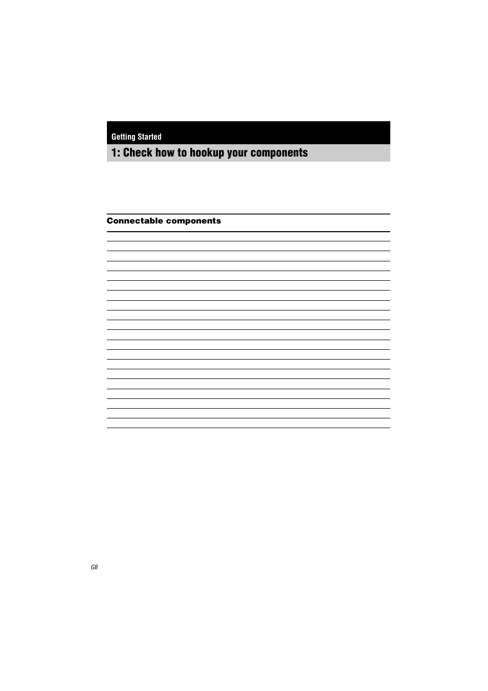 Check how to hookup your components, Connectable components, Getting started | Check how to hookup your, Components | Sony STR-DA2000ES User Manual | Page 6 / 60